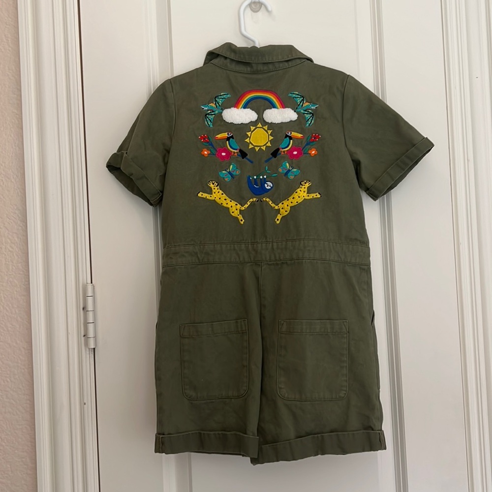 Girls 6/7 Hanna Anderson Olive Embroidered Jump Suit